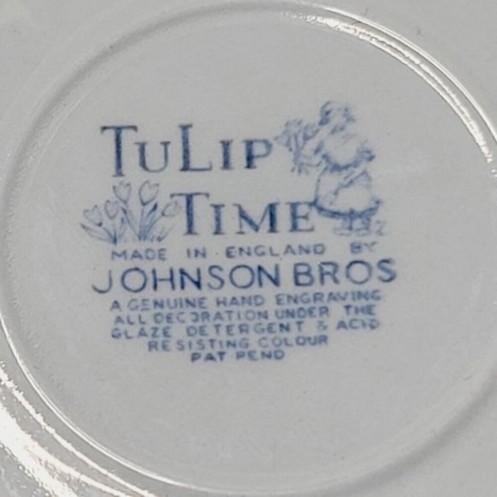 Vintage Tulip Time Johnson Bros Blue Background Windmill Teacup Saucer England - Picture 9 of 14